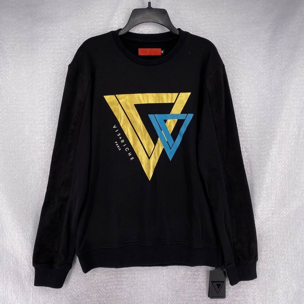 Vie + Riche Men’s Medium Black Graphic Logo Long Sleeve Crewneck Sweater